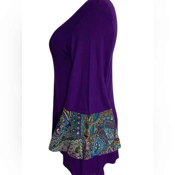 Elliott & Vine lovely purple blouse, sheer print bell sleeves, sz L, worn once - Picture 3 of 8